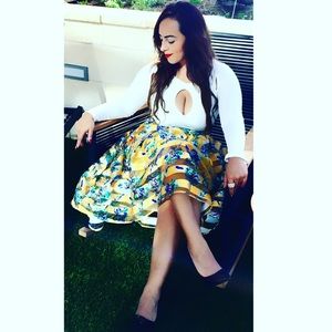 Women's yellow floral asymmetrical skirt