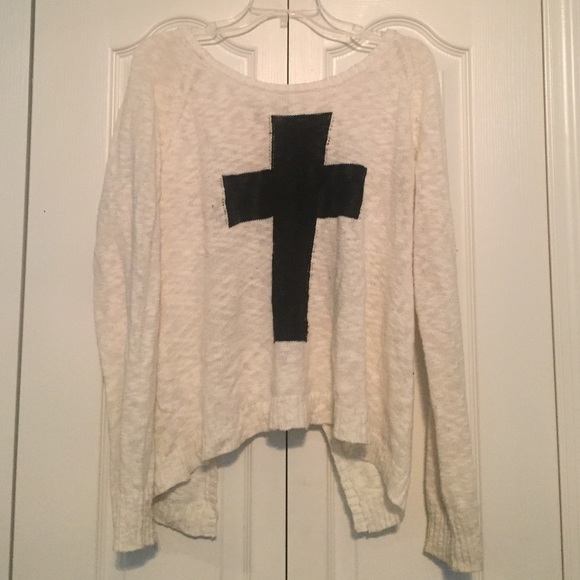 sweater with open back.