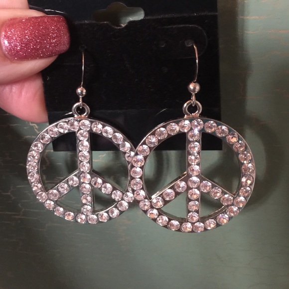 New peace rhinestone earrings