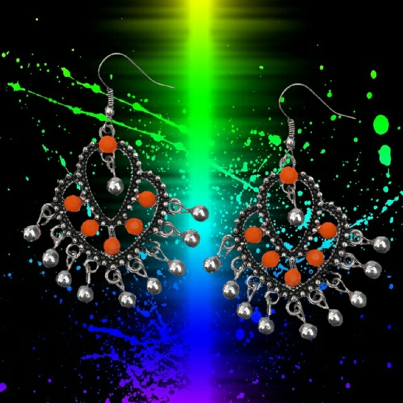 Boho Orange Beaded Tassel Danglers - Picture 3 of 5