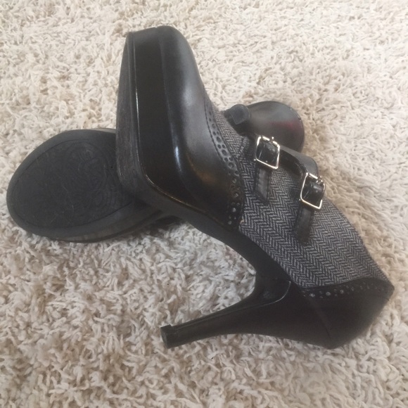Black and Grey Tweed Mary Jane Bootie Heels - Picture 3 of 4