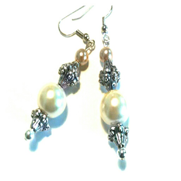 Victorian Bridal Pearl Earrings with Silver Accent - Picture 1 of 3
