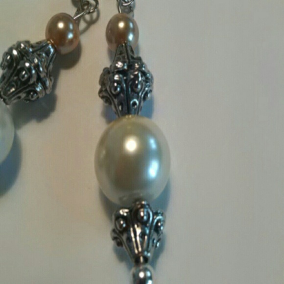 Victorian Bridal Pearl Earrings with Silver Accent - Picture 3 of 3