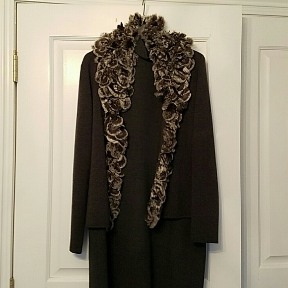 Charcoal wool and knit with fur ensemble