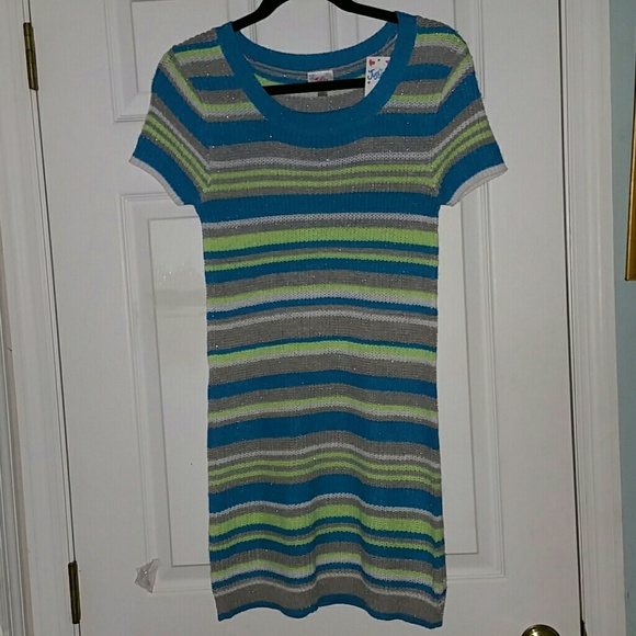 GIRLS METALLIC SHORT SLEEVE SWEATER DRESS NWT!