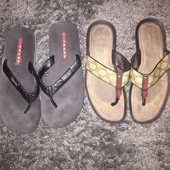 Men's Gucci and Prada flip flops