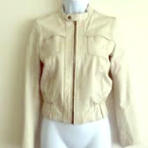Gap off white 100% leather jacket