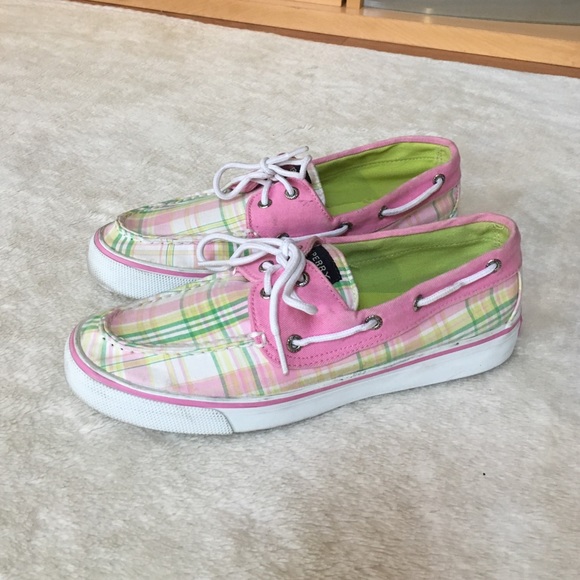 Sperry Top Sider Pink Green Plaid Shoes Size 7