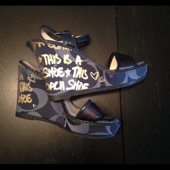Unique Coach wedges Blue with Silver lettering