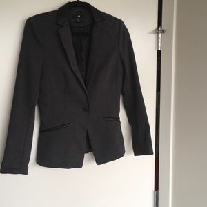 Gray Blazer with Faux Leather Accents