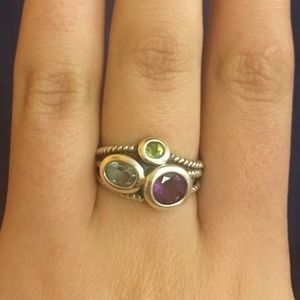 Sterling Silver Tri-stone Ring with Twisted Band