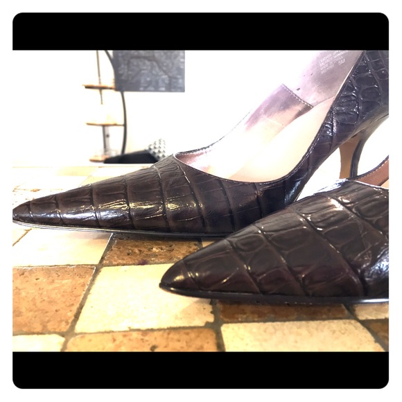 Nordstrom BP Mocha colored alligator print pumps.