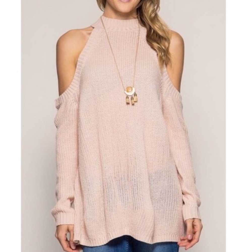 High Neck Cold Shoulder Sweater - Picture 2 of 3