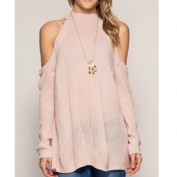 High Neck Cold Shoulder Sweater - Picture 2 of 3