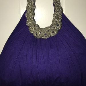 Purple halter blouse with neck embellishment