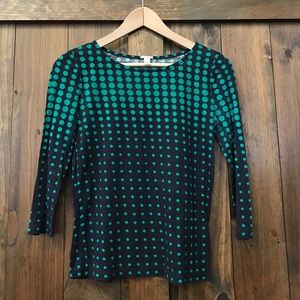 J. Crew navy with green polka dots top