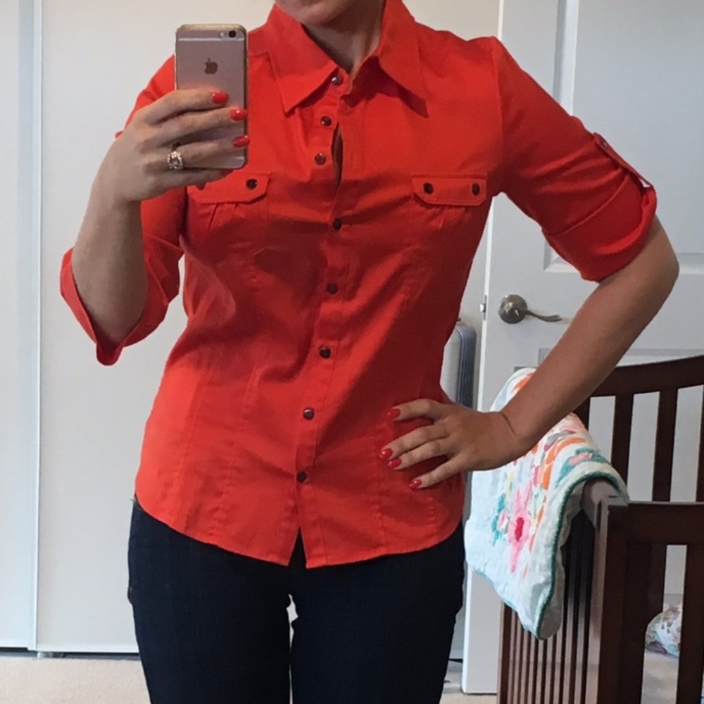 Bright Orange Button-Down Blouse - sz M