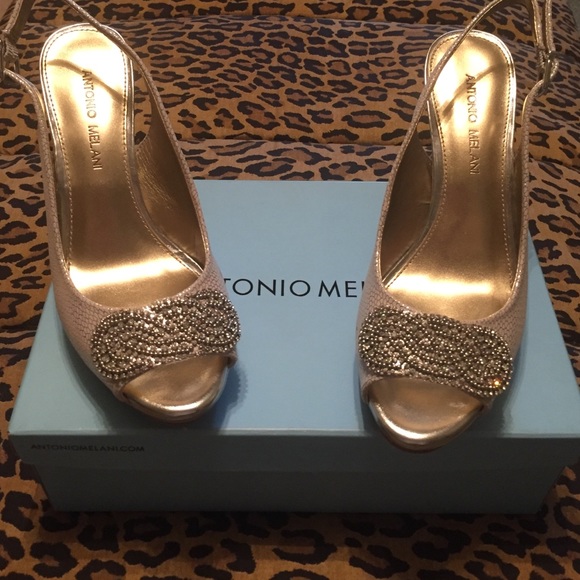 NWT Antonio Melani Sierra Heels in Putty/Silver