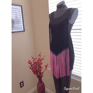 Black and pink ombré fringe body con dress!
