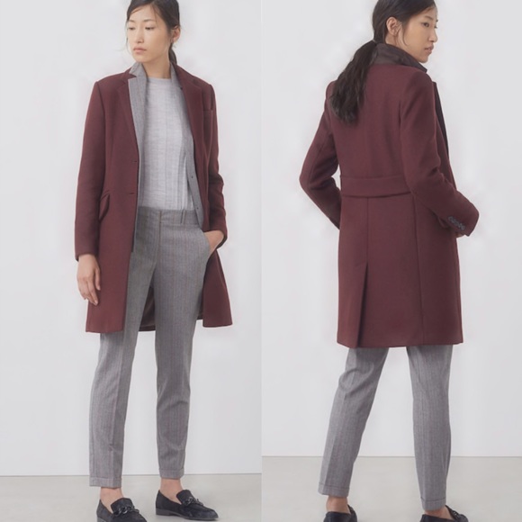 NWT: Mango Maroon Wool Straight-Cut Coat - Picture 2 of 4