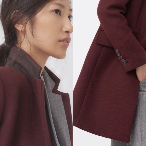 NWT: Mango Maroon Wool Straight-Cut Coat - Picture 3 of 4