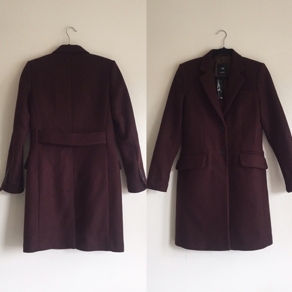 NWT: Mango Maroon Wool Straight-Cut Coat - Picture 4 of 4
