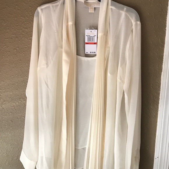 MICHAEL Michael Kors Pleated Neck Tie Top