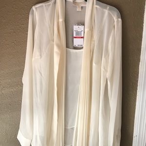 MICHAEL Michael Kors Pleated Neck Tie Top