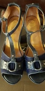 Ariat Vista Leather and Denim Platform Sandals 7.5