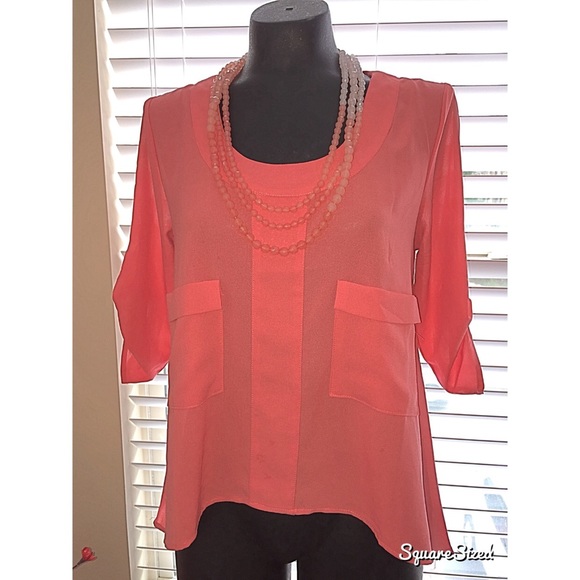 Coral peek a boo flowy top! - Picture 1 of 3