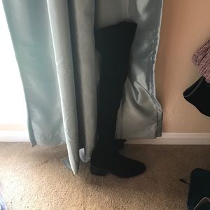 Thigh high black suede boots