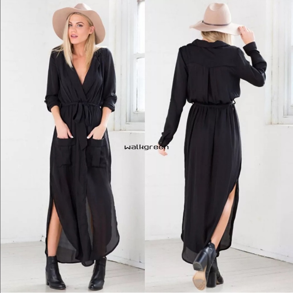 NWOT Women's V neck long split dress