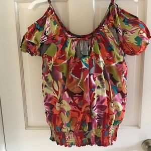 Flowered blouse, spaghetti straps, short sleeves