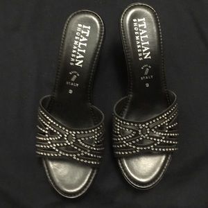 Black platform shoes with rhinestones