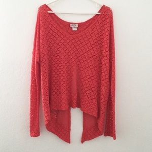 ANTHROPOLOGIE open back, open knit coral top