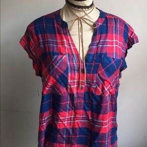 Red Plaid Blouse Shirt Gap Button Down