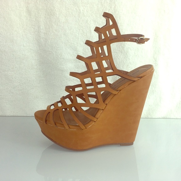 Cognac Strappy Wedges