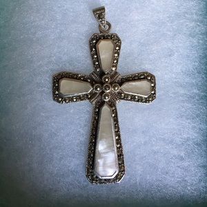 Mother of pearl marcasite cross pendant