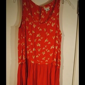 UO Red-Orange Sleeveless Top with Bird Motif