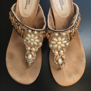 Wedge slip on thong sandals