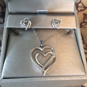 Diamond Heart Necklace and Earring Set