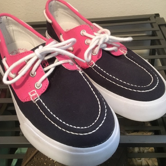 Polo Pink and Navy Boat Shoes