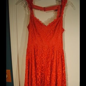 Dark Salmon Lace Hi-Low Dress with Open Back