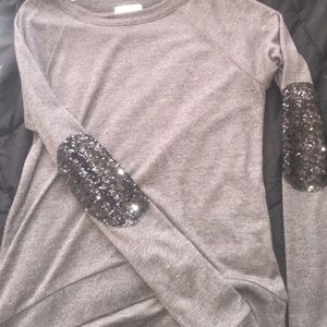 DELIA*S gray sweater with sequined elbow patched