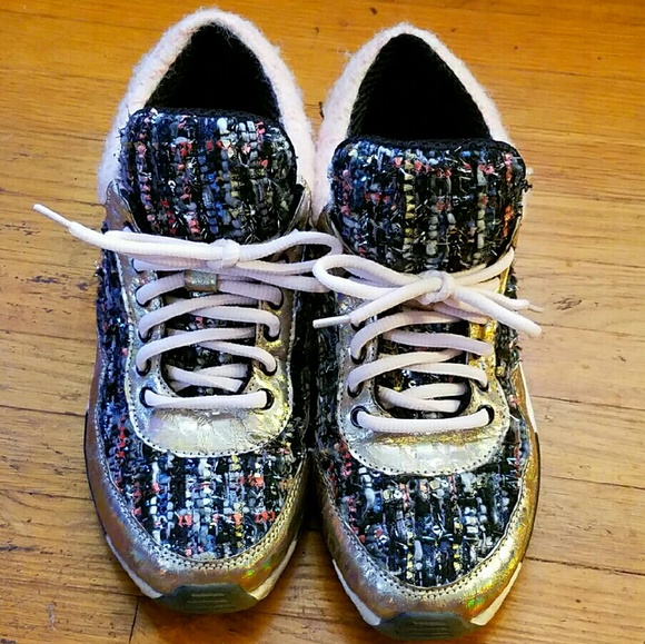 Shoes - "The Barbie" Pink Gold Tweed Sneakers Size 7
