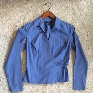 Ann Taylor Blue Wrap Blouse