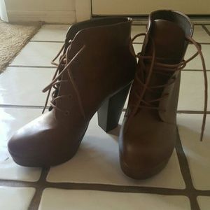 Brown leather booties