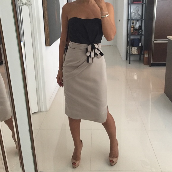 Elegant Black and Taupe Dress Size 2 - Picture 3 of 4