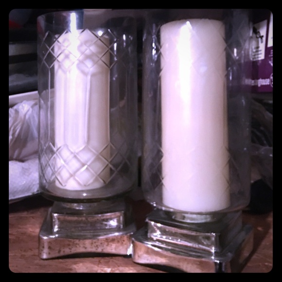 Glass silver large candle holders 2pc