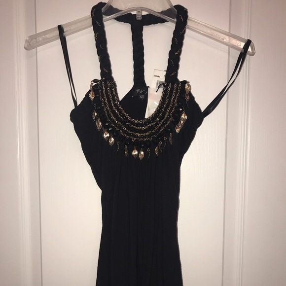 NWT Sky black halter with gold designs. Size XS